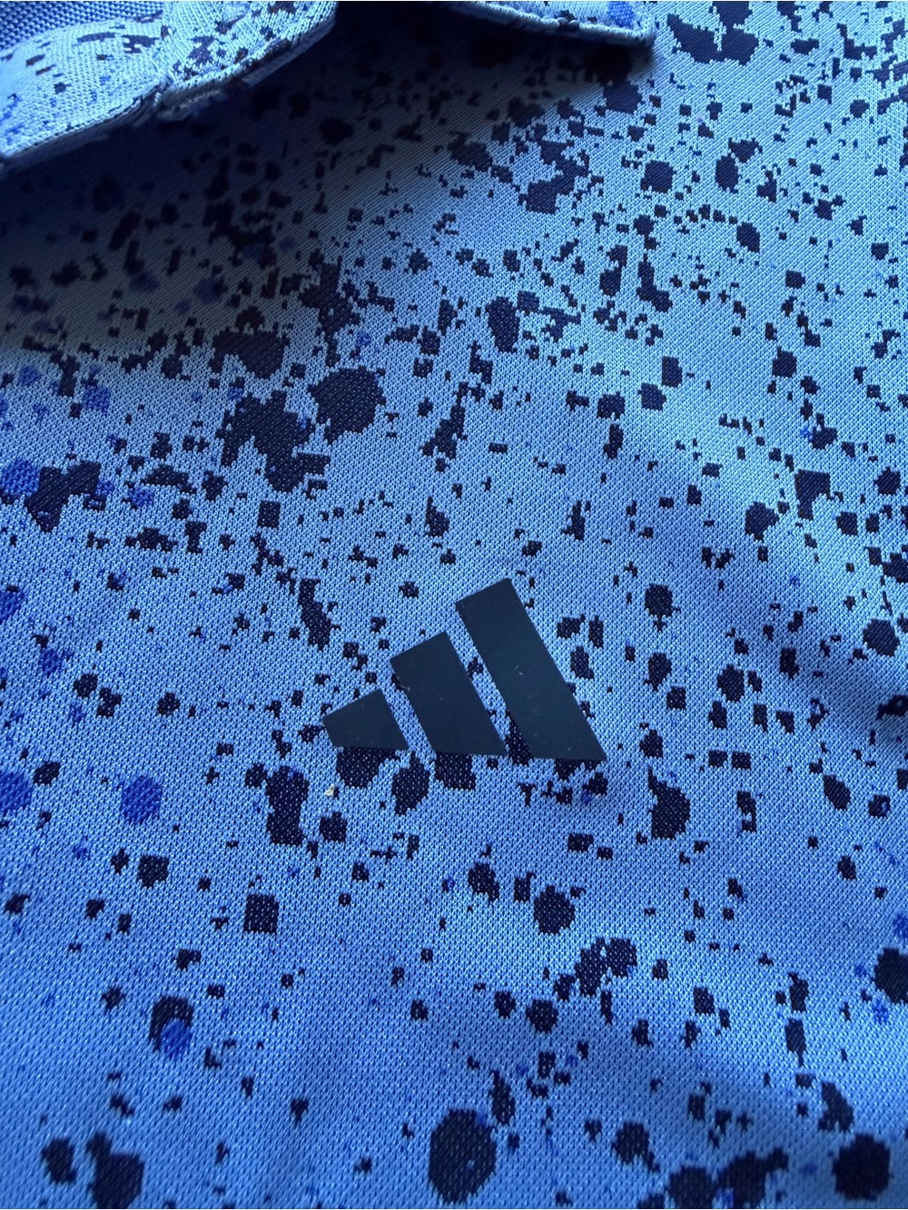 adidas Men’s Blue Polo with Black Splatter Print - Picture 2 of 7